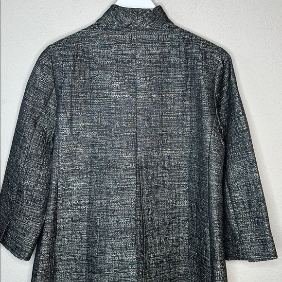 Eileen Fisher Women's Grey and Silver Silk Blend Jacquard Duster Jacket Size M - Picture 7 of 15